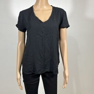 Anthropologie Cloth & Stone Black V-Neck HI-Lo Cap Sleeve T-Shirt Top Size Small